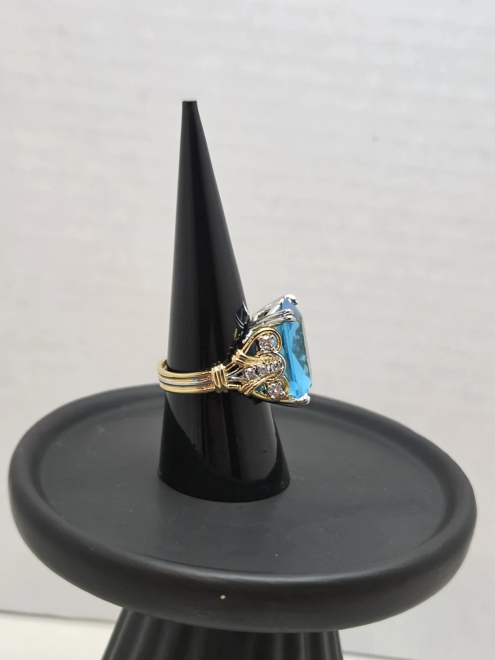 Bright Blue Cushion-Cut Ring in Gold Tone